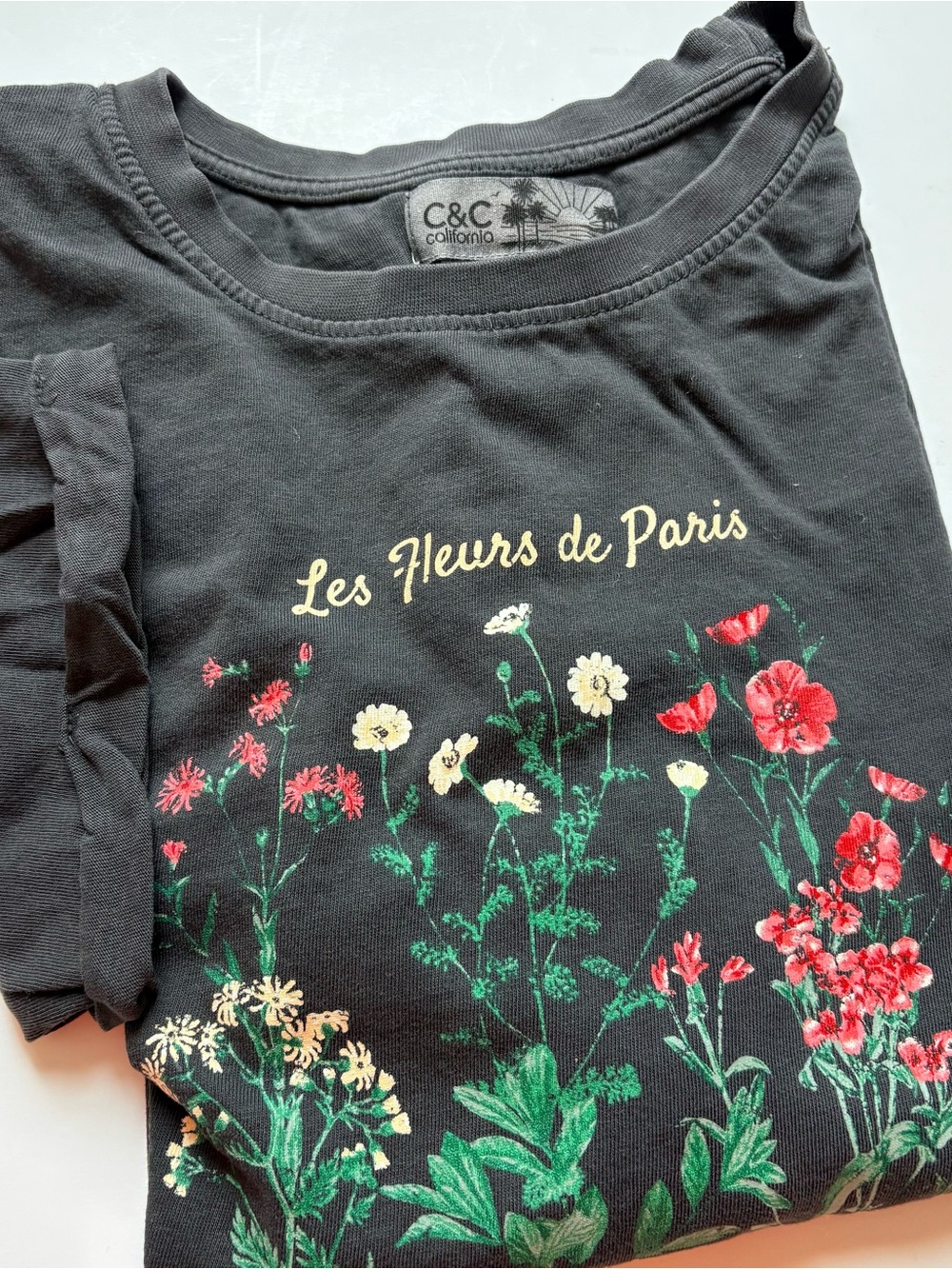 C&C California Stonewashed Charcoal Floral 'Les Fleurs de Paris' Tee